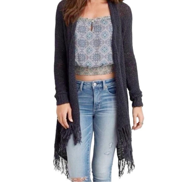 American Eagle Outfitters Sweaters - NWT American Eagle Draped Front Loose Knit Cardigan w/Fringe size M in Navy